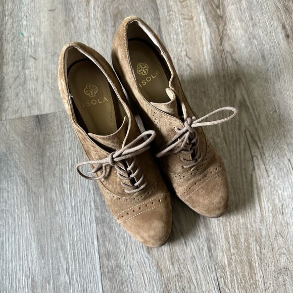 Isola Holli Bootie Women's 8 Brown Suede Leather Lace Up Oxford Heeled Twee - Picture 3 of 10